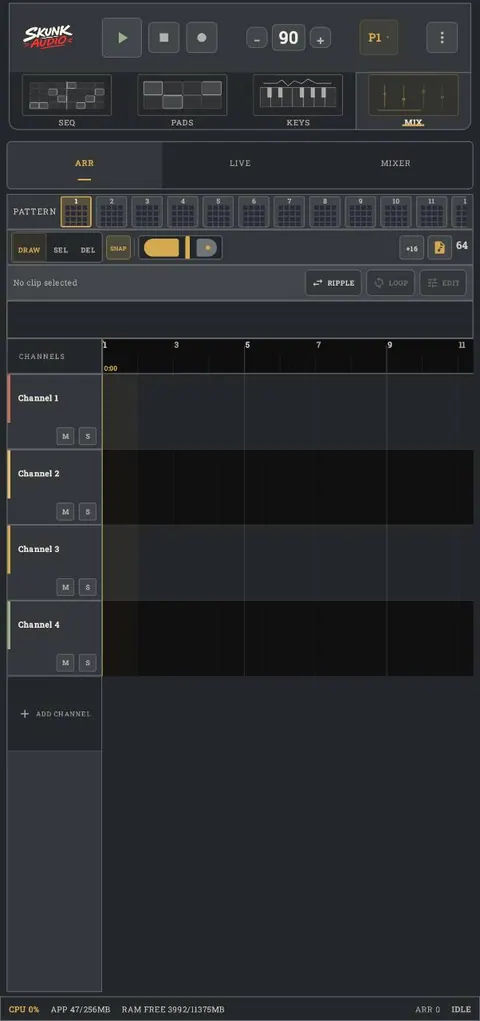 MIX screen in SkunkAudio