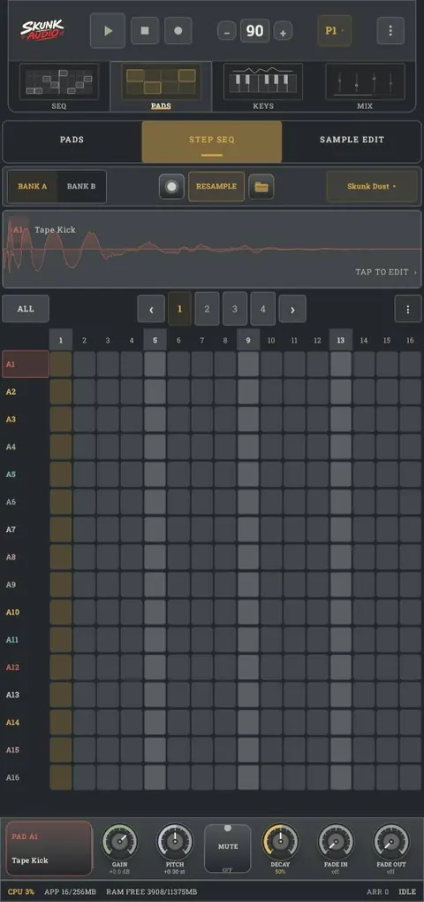 SEQ screen in SkunkAudio